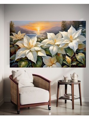 Özkacar Group Yatay Soyut Çiçek Kanvas Tablo Ev Dekorasyon Hediyelik Duvar Süsü