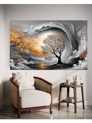 Özkacar Group Altın Agac V3 Kanvas Tablo Ev Dekorasyon Hediyelik Duvar Süsü