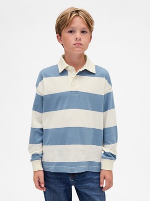 Gap Erkek Çocuk Açık Mavi Rugby Stripe Polo T-Shirt