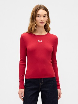Gap Kadın Kırmızı Modern Rib Logo Crop T-Shirt