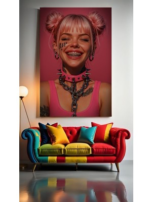 Özkacar Group Dövmeli Tasmalı Kadın Portre Ev Duvar Salon Güzellik Salonu Ofis Dükkan Dekorasyon Kanvas Tablo
