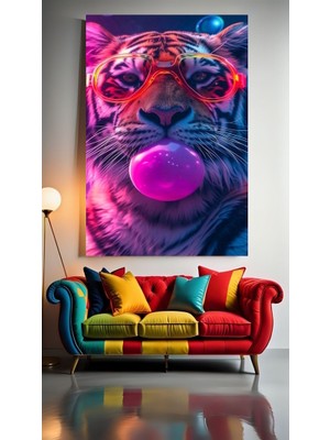 Özkacar Group Sakızlı Pembe Kaplan 1 Ev Duvar Salon Güzellik Salonu Ofis Dükkan Dekorasyon Kanvas Tablo