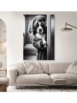 Özkacar Group Banyo Köpek Komik Cafe Restorant Dükkan  Dekorasyon Kanvas Tablo