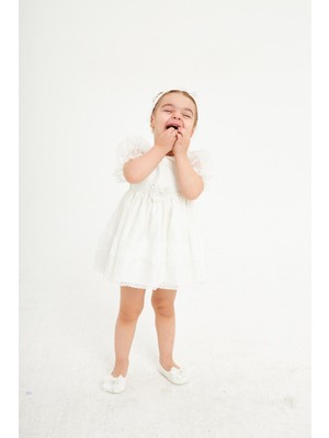 Baby Hola Kız Çocuk Abiye Elbise Balo&özel Gün 6-24 Ay Puantiye Dantelli Balon Kol Hediye Saç Bantlı Babyhola