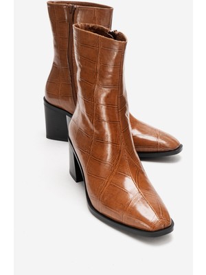 Chara Taba Baskı Kadın Kalın Topuklu Bot