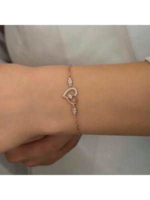 Stumbanng 925 Ayar Gümüş Rose Kalpli Tektaş Kadın Bileklik