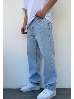 Neva Shop Erkek Baggy Fly Loose Fit Jeansi Kemer Arkası Lastikli Kot Pantolon