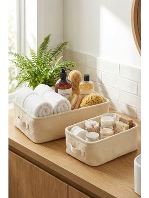Luxway Home 2 Li Havlu Kumaş Banyo Düzenleyici Sepet Dekoratif Çok Amaçlı Organizer Kutu 37X27X10-30X22X10