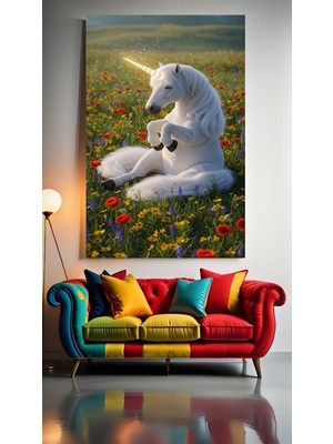 Özkacar Group Yavru Unıcorn V1 Ev Duvar Salon Güzellik Salonu Ofis Dükkan Dekorasyon Kanvas Tablo