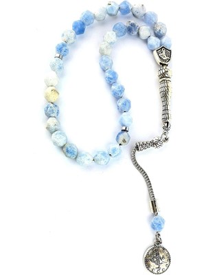 Mavi Akik Taşlı Çelik Püsküllü Tasarım Doğal Taş Tesbih