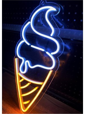 Külah Dondurma Pastane Dondurmacı Neon LED Tabela 55 cm