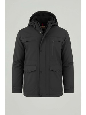 Sivaist Erkek Gri Pamuk Polyester Karışımlı Kürklü Çıkartılabilir Kapüşonlu Mont&kaban