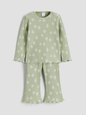 LC Waikiki Yeşil Çiçekli Kız Bebek Bluz ve Tayt Pantolon