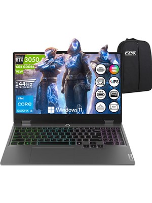Lenovo Loq 15IAX9 I5-12600HX RTX3050 95W 16GB Ram 512GB SSD 15.6" Fhd IPS 144Hz W11 83GS00PDTR Taşınabilir Bilgisayar