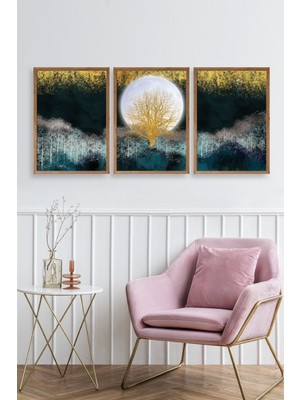 Marsilyan Manzara Üçlü Ahşap Çerçeveli Tablo 30 x 42