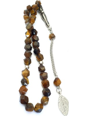 Kaplan Gözü Taşlı Tasarım Doğal Taş Çelik Püsküllü Tesbih