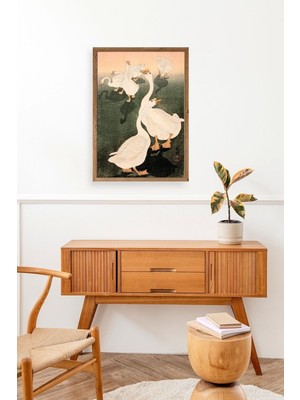 Marsilyan Kuğular Ahşap Çerçeveli Tablo 30 x 42