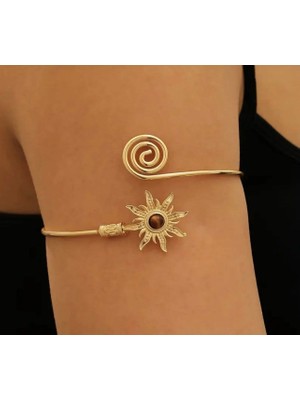 Huma Butik Takı Aksesuar Gold Spiral ve Güneş Detaylı Ikili Kelepçe Bileklik