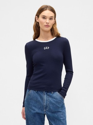 Gap Kadın Lacivert Modern Rib Logo Crop T-Shirt