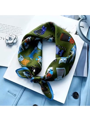 Kedi Baskılı Kare Fular / Bandana / Eşarp