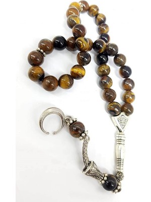 Kaplan Gozu Tasli Celik Detayli Tesbih