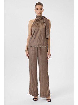 Tiffany & Tomato Kraşlı Saten Pantolon - Siyah