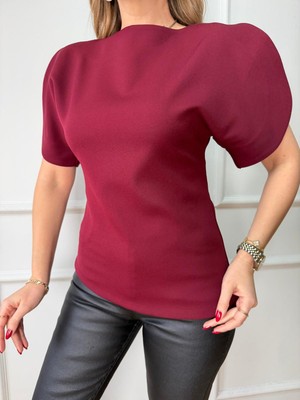 Size Özgü Bordo Balon Kol Asimetrik Bluz