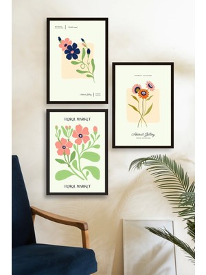 Marsilyan Flower Market Üçlü Ahşap Çerçeveli Tablo 40 x 60
