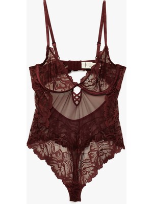 Koton Dantel Detaylı V Yaka Askılı Bodysuit