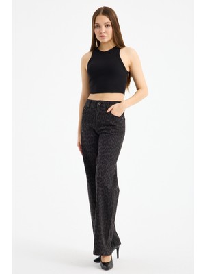 JUST UNIQUE DENIM J.U.D Elena 149 Yüksel Bel Leo Antrasit Geniş Paça Pantolon Kadın