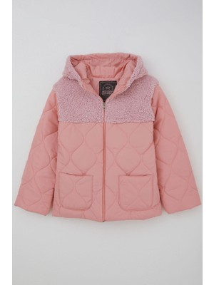 Reycan Kız Çocuk Kapitone Mont Fermuarlı Peluş Detaylı 5-8 Yaş, Somon