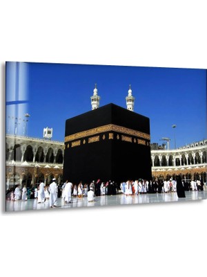 Myphotostation Mekke Kabe Dekoratif Temperli Cam Tablo, Modern Uv Baskılı Duvar Tablosu, Salon ve Ofis Için Şık Duvar Dekorasyonu