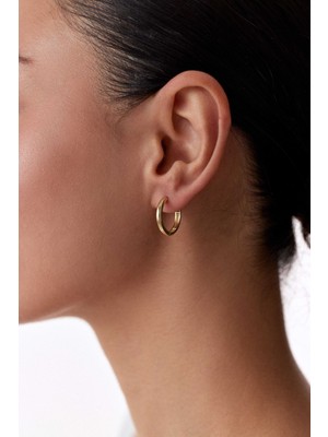 Oroline Kuyumculuk 14 Ayar Altın Ince Halka Desenli Taşsız Kadın Küpe