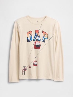 Gap Erkek Çocuk Bej Grafik Baskılı T-Shirt