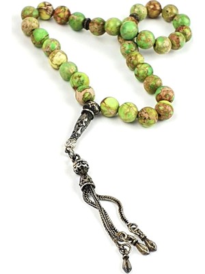 Iran Turkuaz Gümüş Püsküllü Tasarım Tesbih