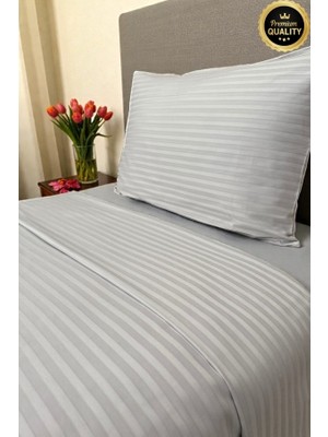 Vessino Home Royal Çizgili Pamuk Saten Tek Kişilik Nevresim Takımı Lastikli Çarşaflı Otel Beyaz Renkli Pamuk Lüx