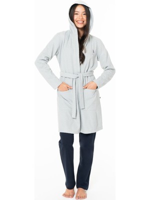 U.s. Polo Assn. U.s Polo Assn. 20127 Kadın Ince Polar Uzun Kollu Kapişonlu Sabahlık-Gri-Gri-L/xl
