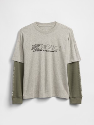 Gap Erkek Çocuk Gri 2-In-1 Grafik Logo T-Shirt