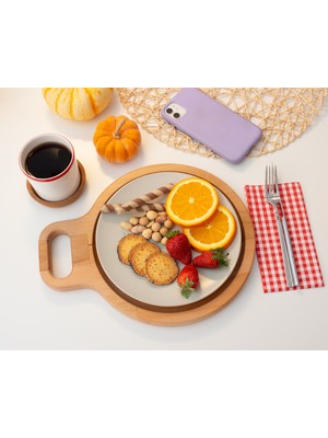 Masif Ahşap Yuvarlak Supla & Sunum Tabağı – Saplı Doğal Ahşap Servis Tabağı 24 cm