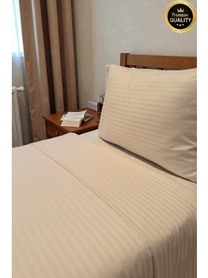 Vessino Home Royal Çizgili Pamuk Saten Tek Kişilik Nevresim Takımı Lastikli Çarşaflı Otel Beyaz Renkli Pamuk Lüx