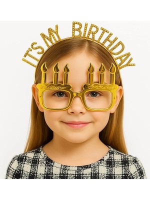 BT Teknik İT39S My Birthday Yazılı Taç ve Mum Şekilli Gözlük Seti Altın Renk