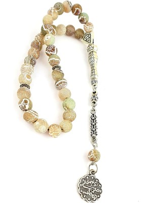 Akik Taşlı Çelik Püsküllü Doğal Taş Tasarım Tesbih