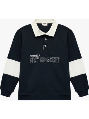 Koton Pamuklu Uzun Kollu Baskılı Oversize Polo Yaka Sweatshirt