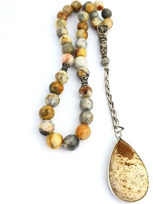 Akik Taşlı 925AYAR Gümüş Püsküllü Doğal Taş Tasarım Tesbih