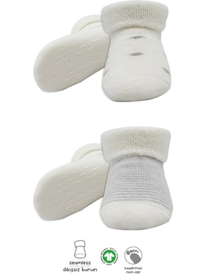 Bistyle 2'li Havlu Soket Kaymaz Çorap 10504 Gri Ekru