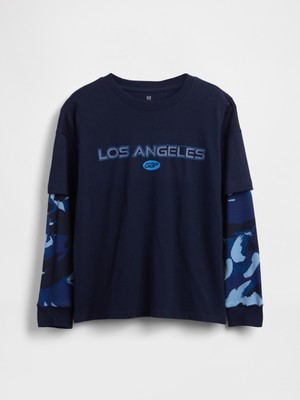 Gap Erkek Çocuk Lacivert 2-In-1 Grafik Logo T-Shirt