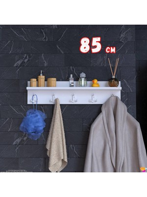 Modilayn Kedi Serisi 5’li Banyo Askısı Seti | 81,4X18 cm 15 Kancalı Raflı Düzenleyici Yer Tasarrufu