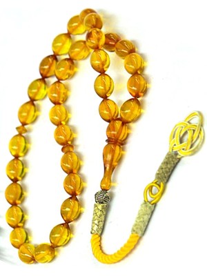 Kehribar Taşlı Gümüş Kazaz Püskülü  Tesbih