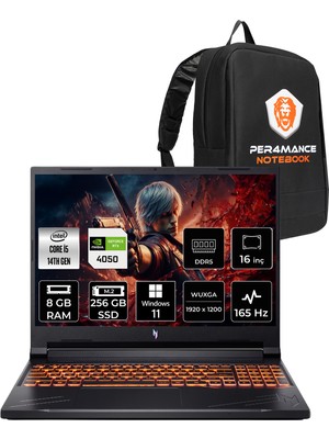 Acer Nitro V 16 i5 14450HX RTX 4050 Gaming Laptop 8GB RAM 256GB SSD 16" FHD+ 165Hz Win11 Home + Per4 Çanta NHQTREY001P341