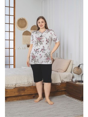 Asel Büyük Beden Likralı Penye Kapri Pijama Takımı